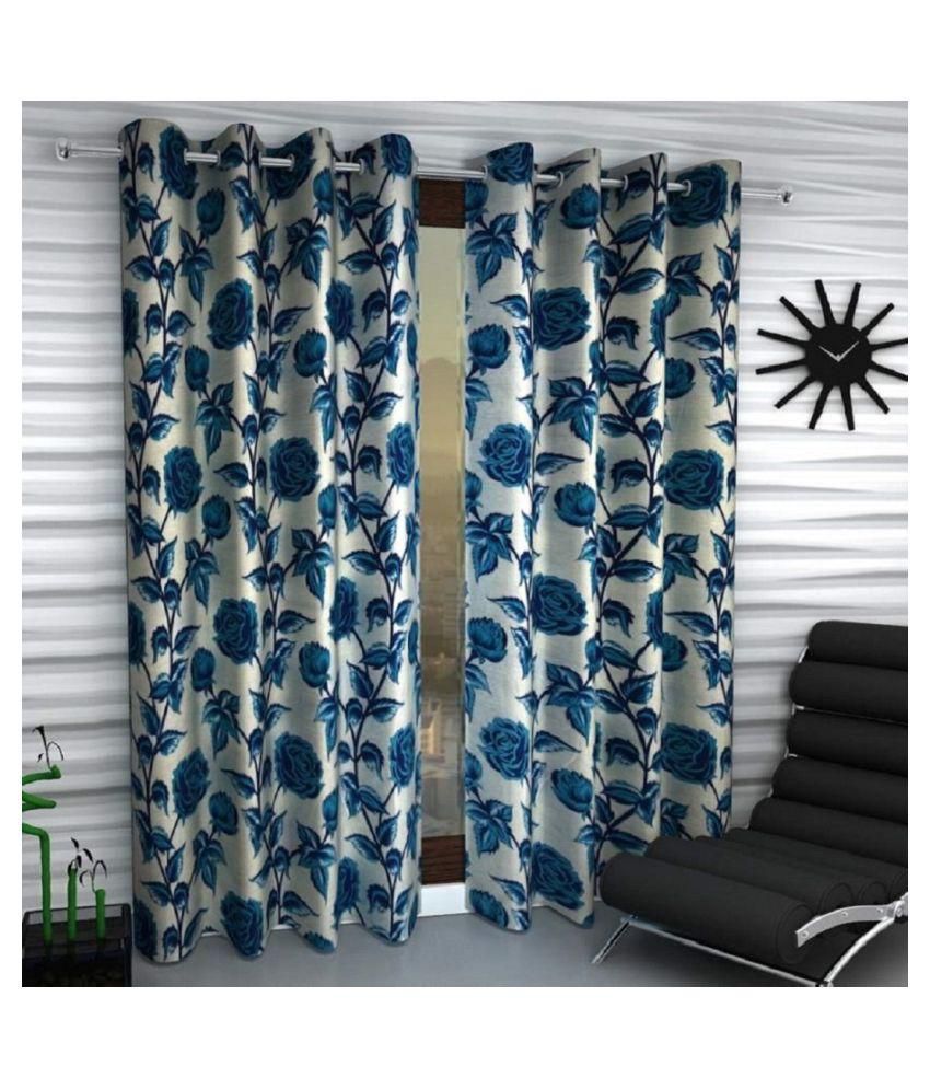     			Phyto Home Floral Semi-Transparent Eyelet Window Curtain 5 ft Pack of 2 -Blue