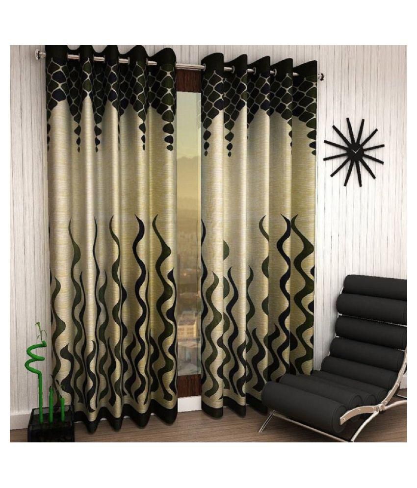     			Phyto Home Floral Semi-Transparent Eyelet Long Door Curtain 9 ft Pack of 4 -Green