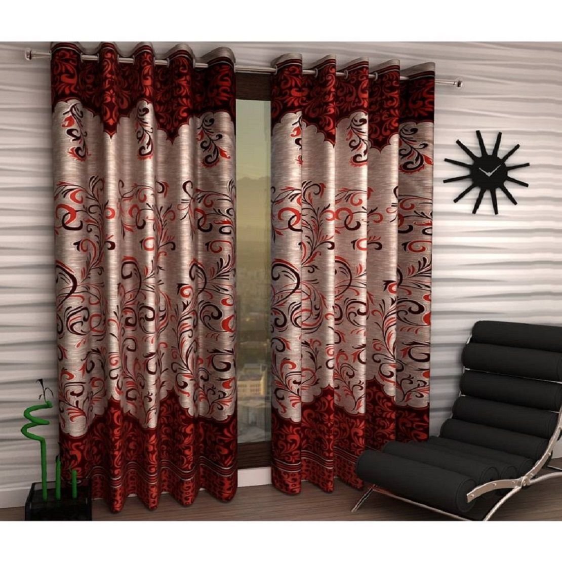     			Phyto Home Printed Semi-Transparent Eyelet Window Curtain 5 ft Pack of 4 -Multi Color