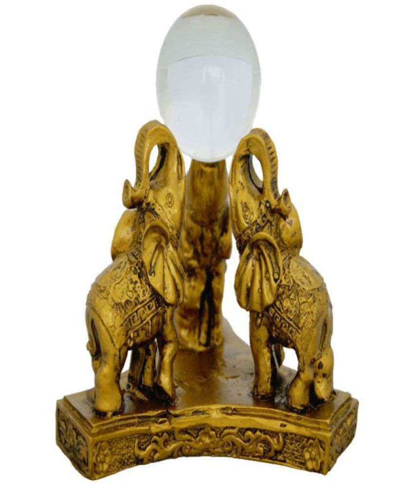     			Queen Collection Antique Gold Elephants With Crystal Ball