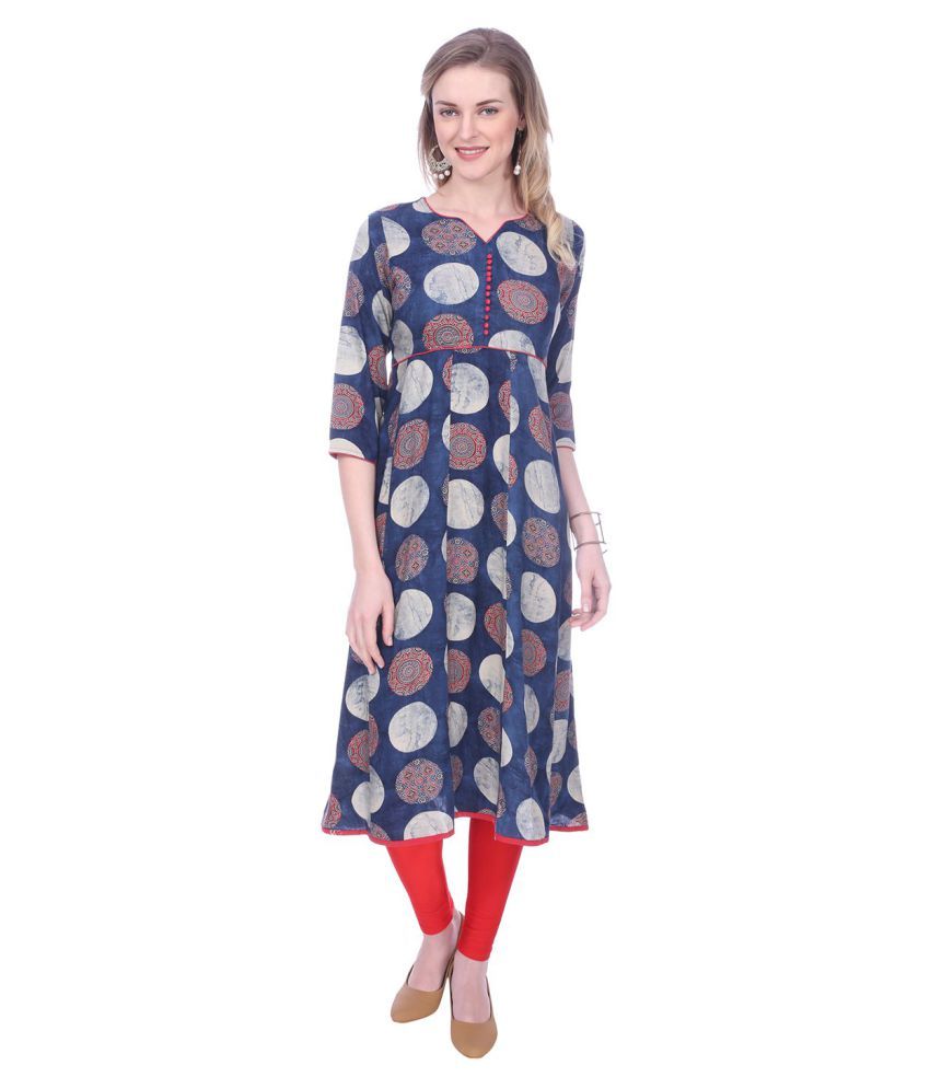     			Mystika Blue Cotton A-line Kurti