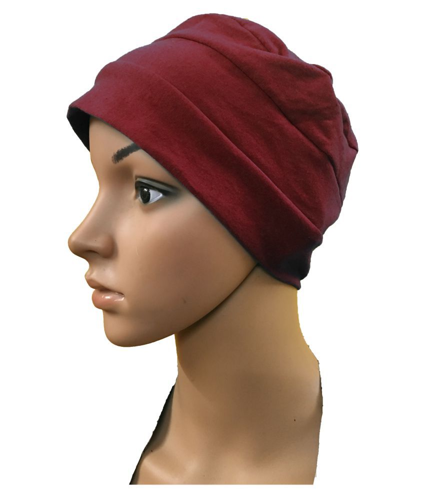 Maroon Cotton Caps Chemo Beanies Cancer Caps Women Summer Chemo Caps