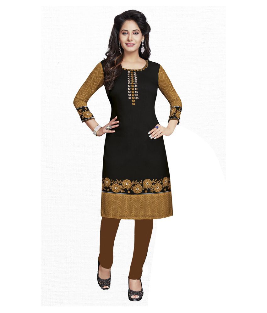 Ishin Black Synthetic Straight Kurti - Buy Ishin Black Synthetic ...