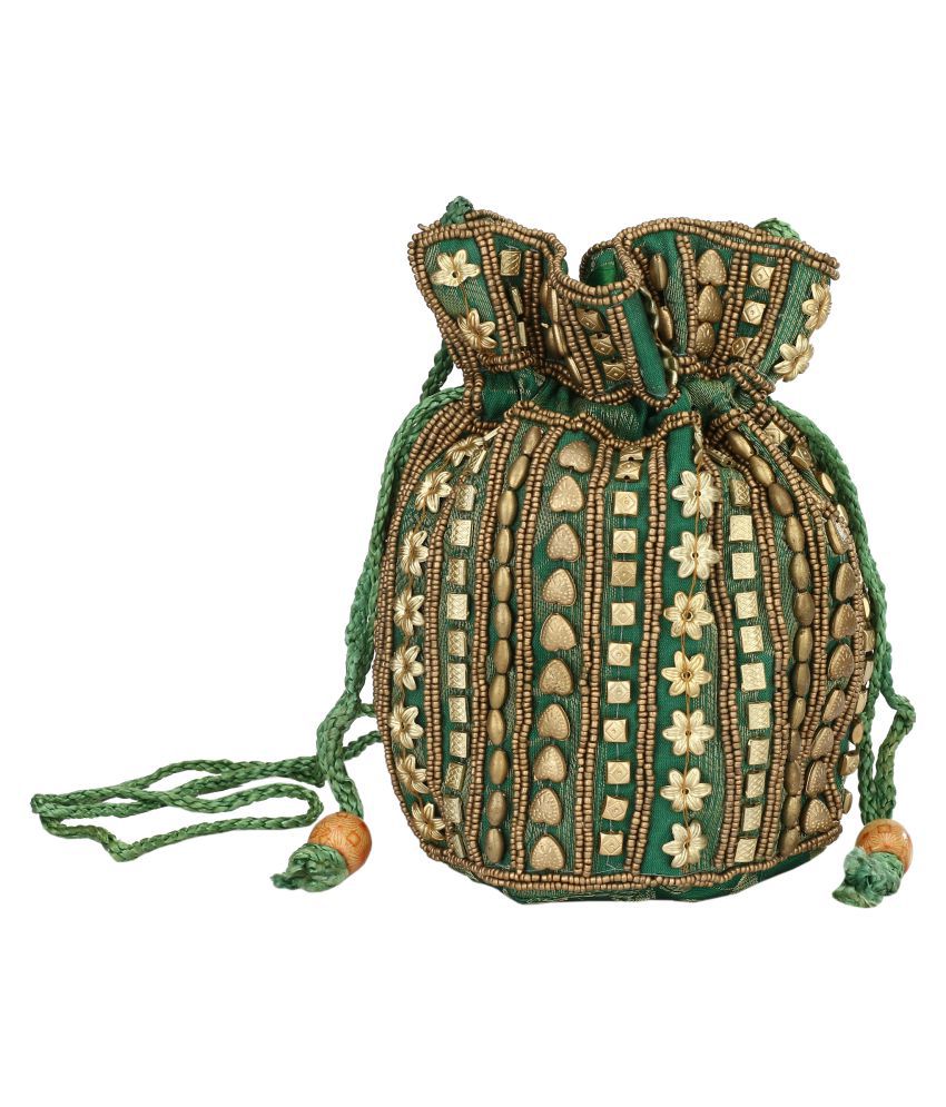     			Himalaya Handicrafts Green Silk Potli