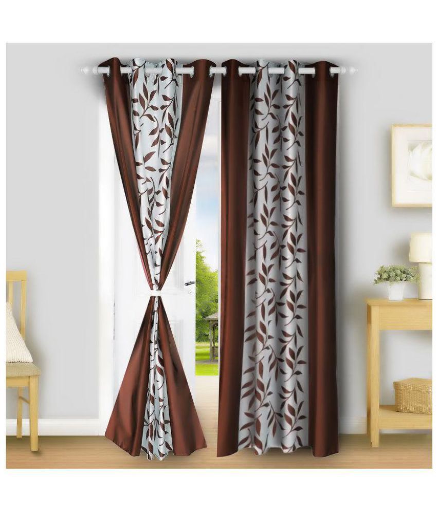     			E-Retailer Set of 2 Door Eyelet Curtains Floral Brown