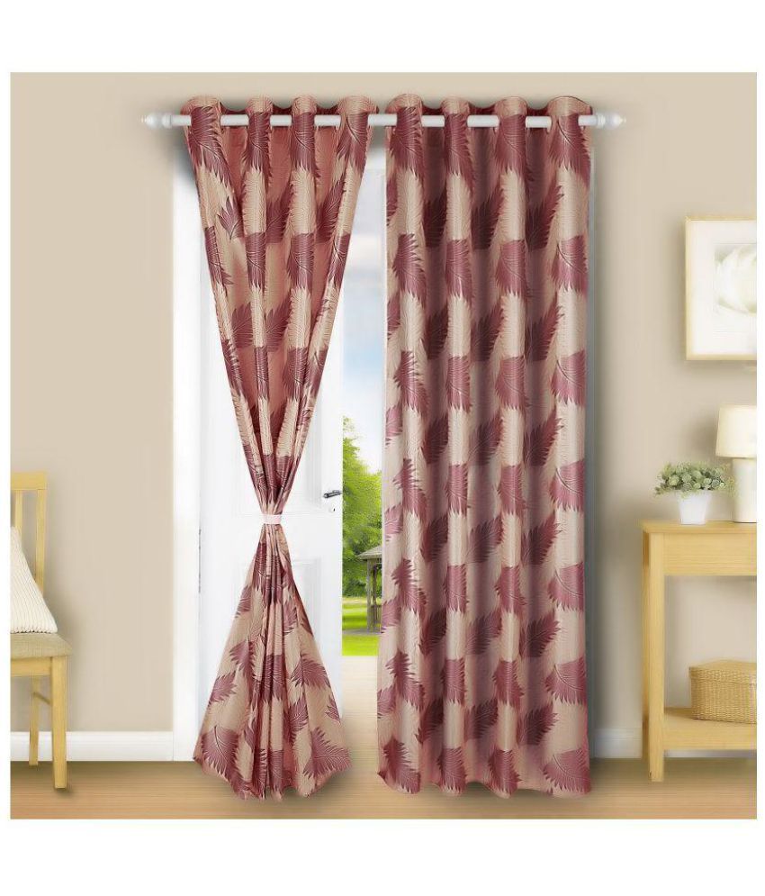     			E-Retailer Set of 2 Long Door Eyelet Curtains Floral Pink