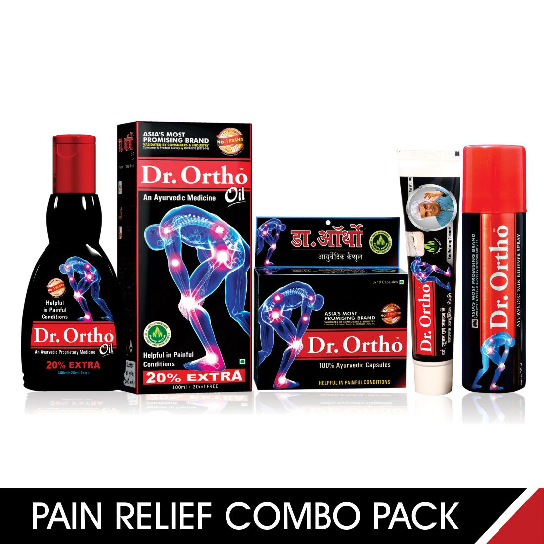 Dr Ortho Joint Pain Relief Combo Pack (1 Oil, 1 Capsules, 1 Spray & 1