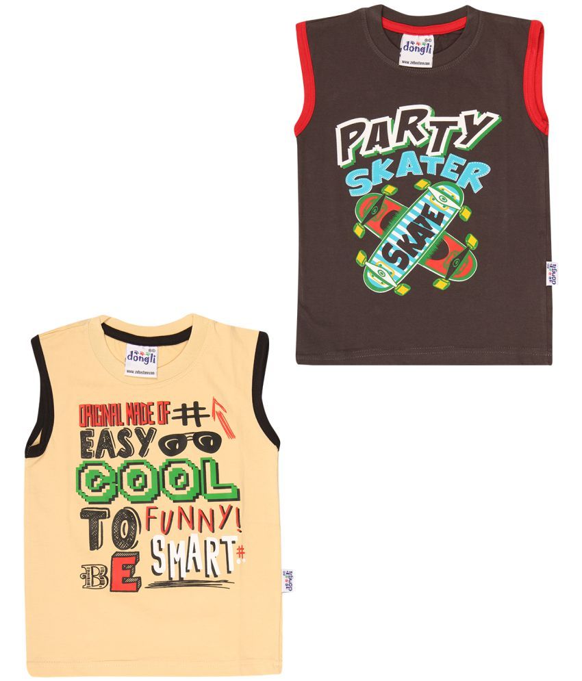     			Dongli Cotton Boys Printed Sleeveless Tshirts(Pack of 2)