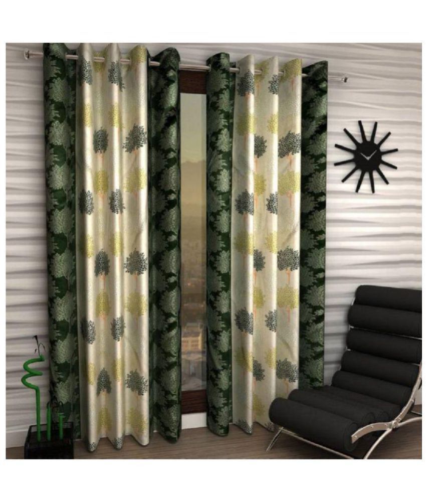     			Phyto Home Floral Semi-Transparent Eyelet Window Curtain 5 ft Pack of 2 -Green