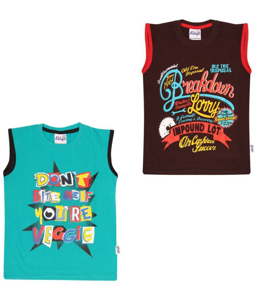     			Dongli Boys Cooton Sleeveless Tshirts-Combo of 2