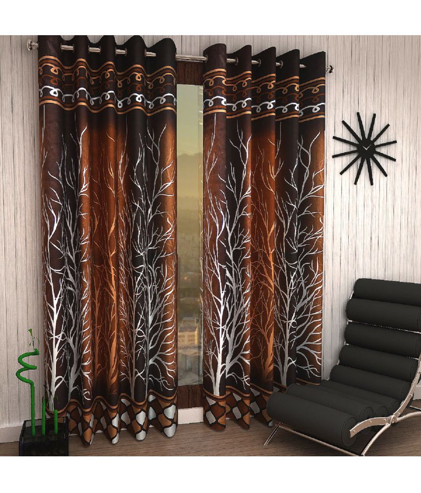     			Home Sizzle Printed Semi-Transparent Eyelet Curtain 5 ft (Set of 2 )- Brown