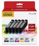 CanonInk 2091C006 Inkjet Printer Ink Cartridge CLI-281 BK/CMY/PB 5X5 Combo Pk Ink