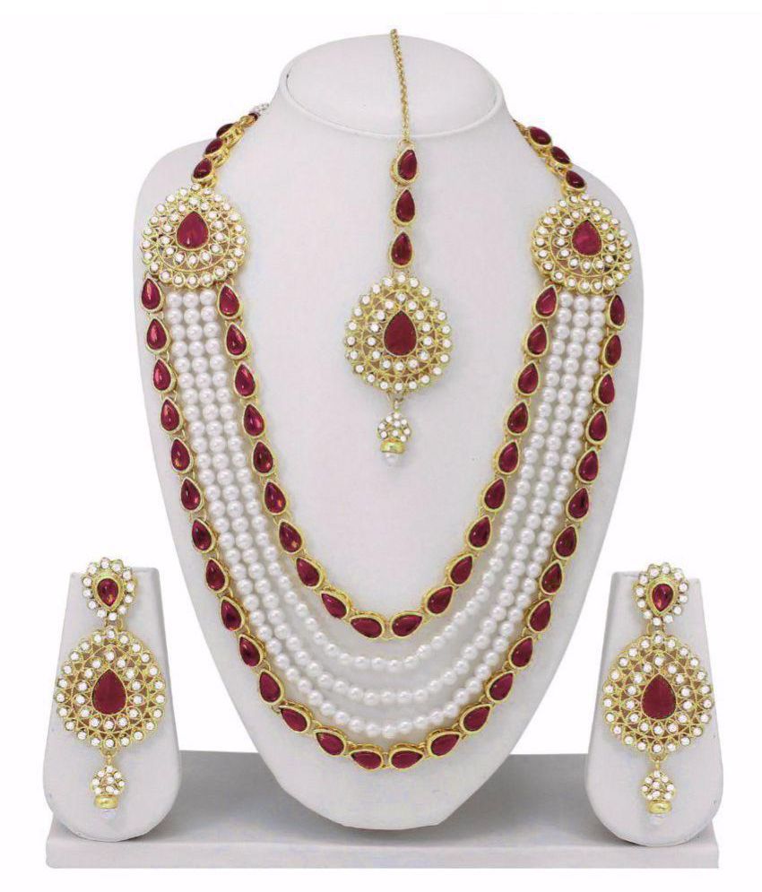 JH Fashion red fancy heavy diamond necklace set for party