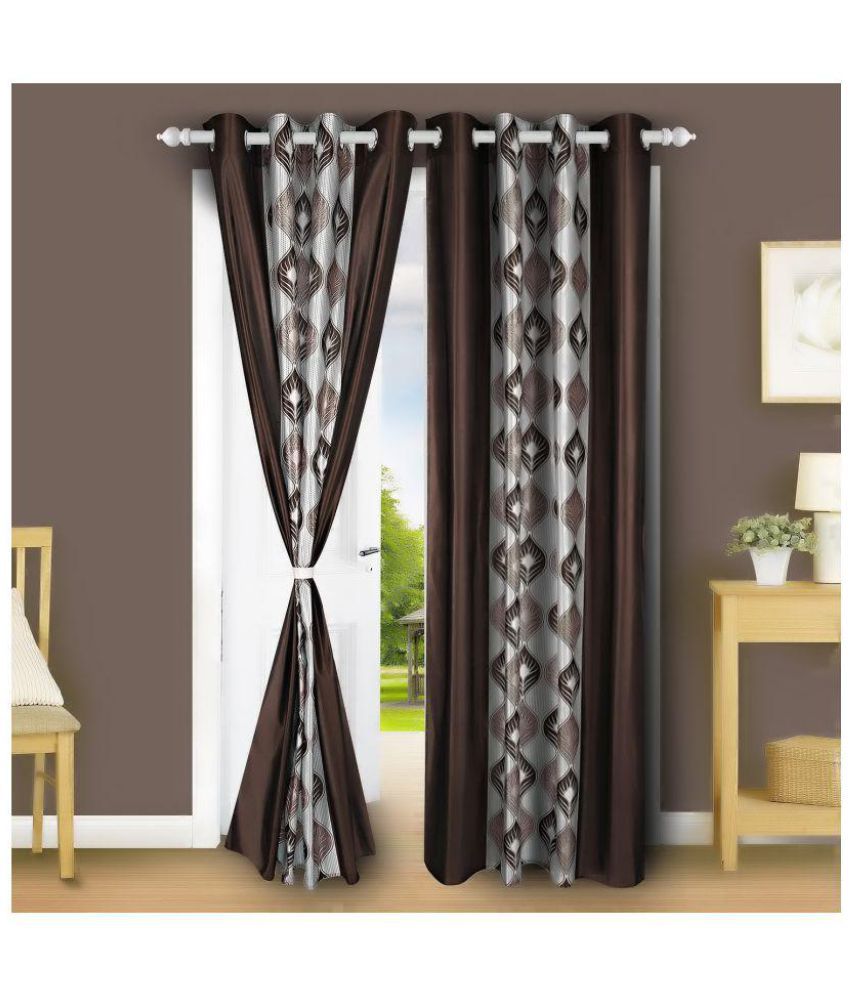     			E-Retailer Set of 2 Door Eyelet Curtains Floral Brown