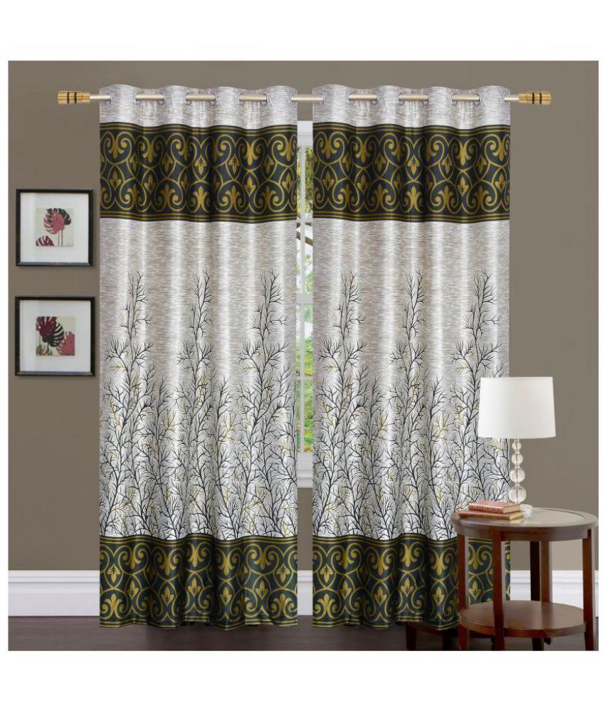     			Panipat Textile Hub Floral Semi-Transparent Eyelet Door Curtain 7 ft Pack of 2 -Green