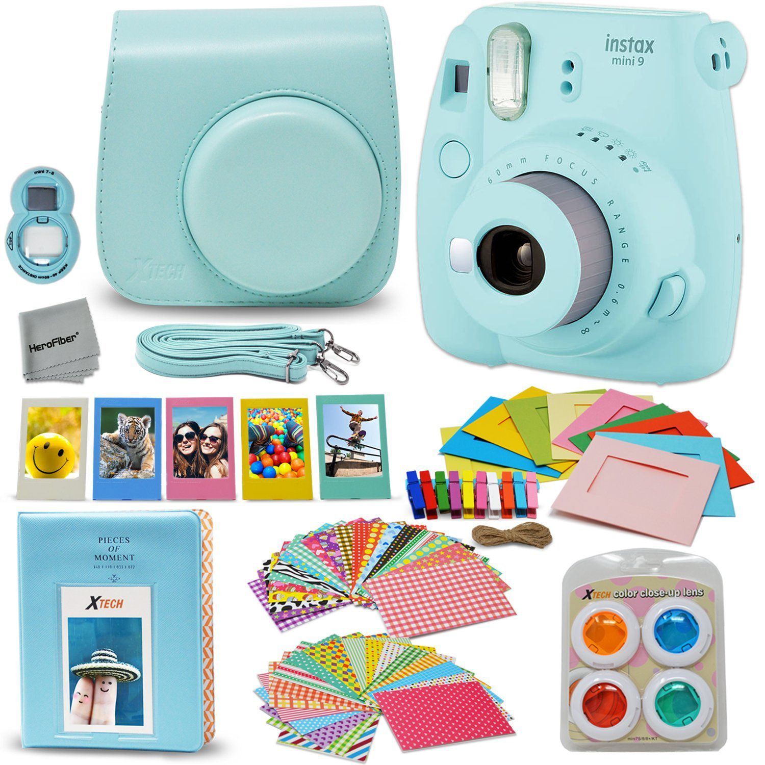 Blummy Mini 11 Camera Accessories Bundles Compatible with FujiFilm Instax Mini 11 with Camera Case/Book Album/Selfie Len/Wall Hanging Frames/Stickers/Pen（13in 1） Sky Blue