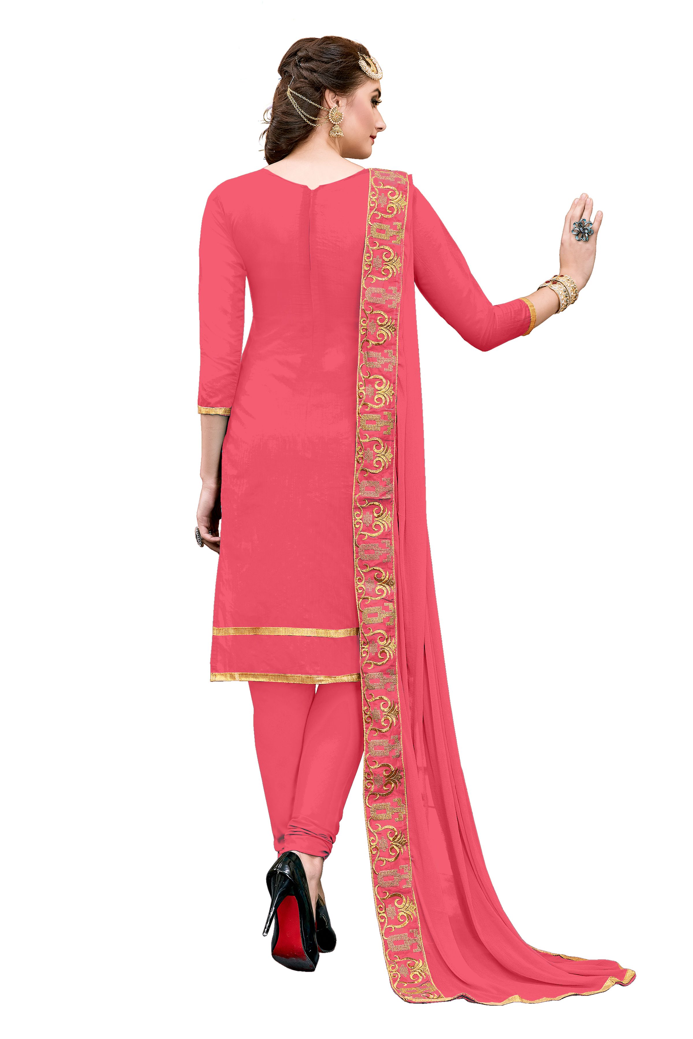 Blissta Pink and Beige Chanderi Dress Material Buy
