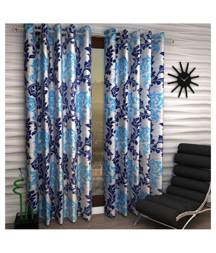     			Tanishka Fabs Floral Semi-Transparent Eyelet Curtain 7 ft ( Pack of 2 ) - Blue