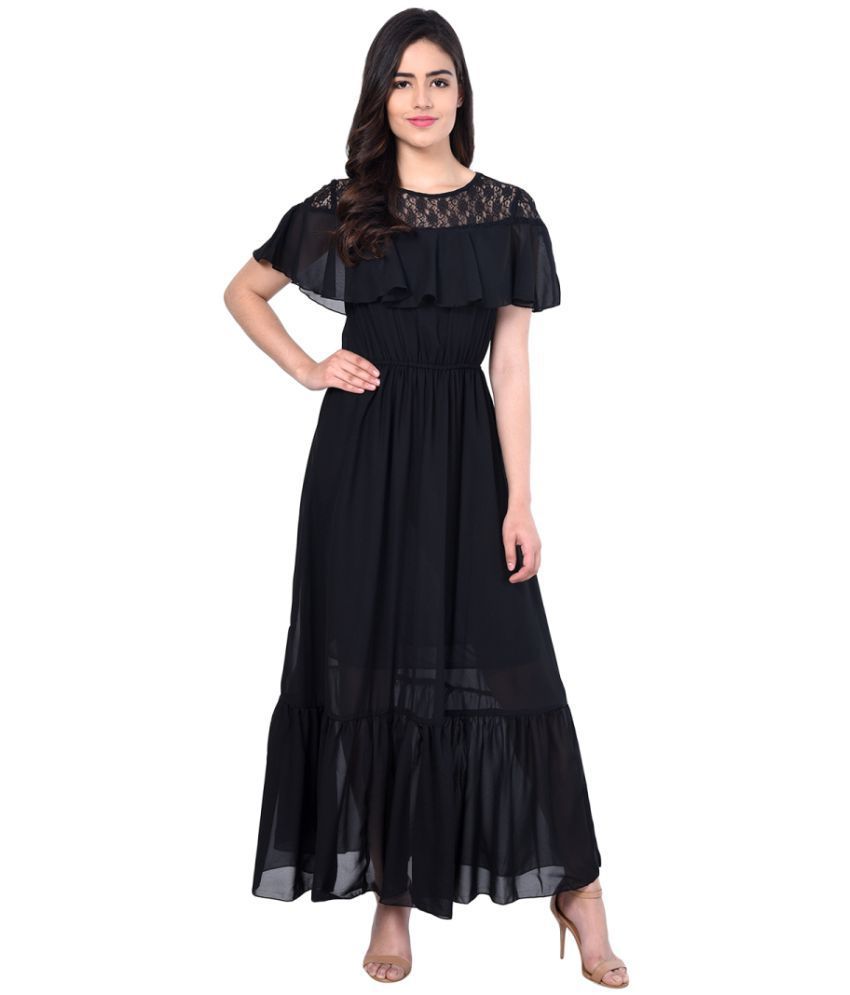 Raabta Fashion Georgette Black A- line One piece Western Dress Women ...