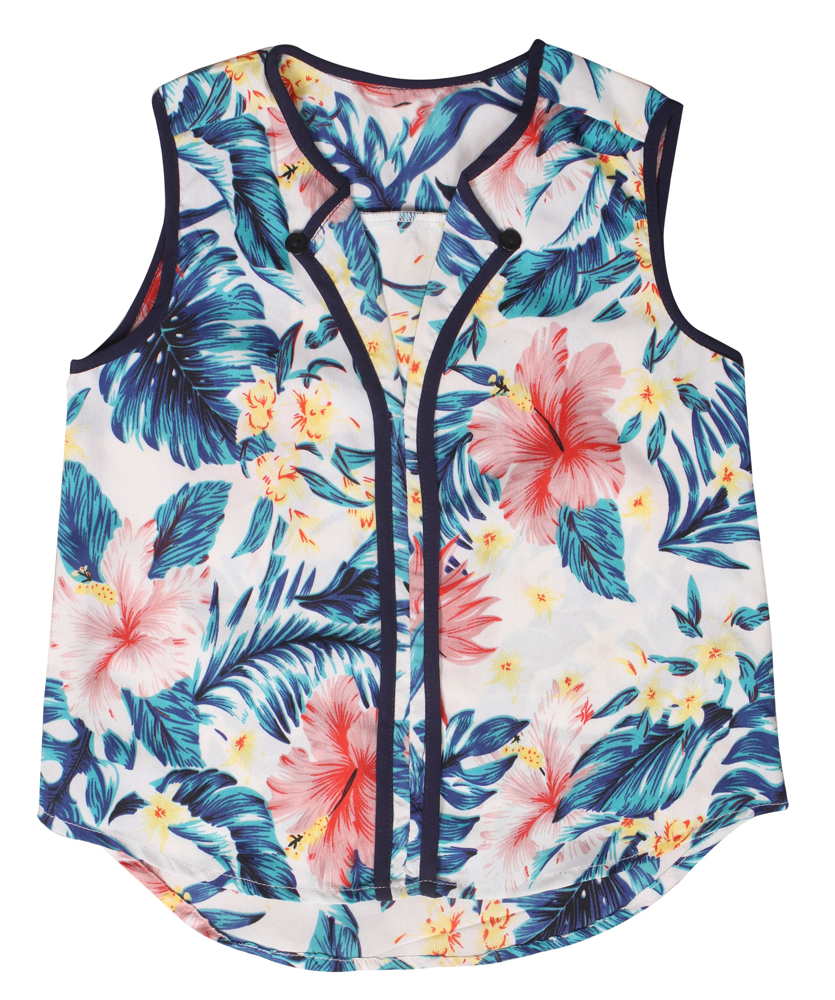 SAARVI FASHION Girls Casual Printed Multicolor Poly Crepe Top