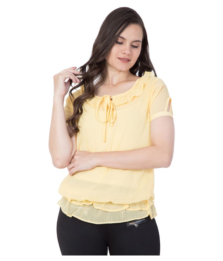 Mythya Chiffon Peasant Tops Yellow Buy Mythya Chiffon Peasant Tops