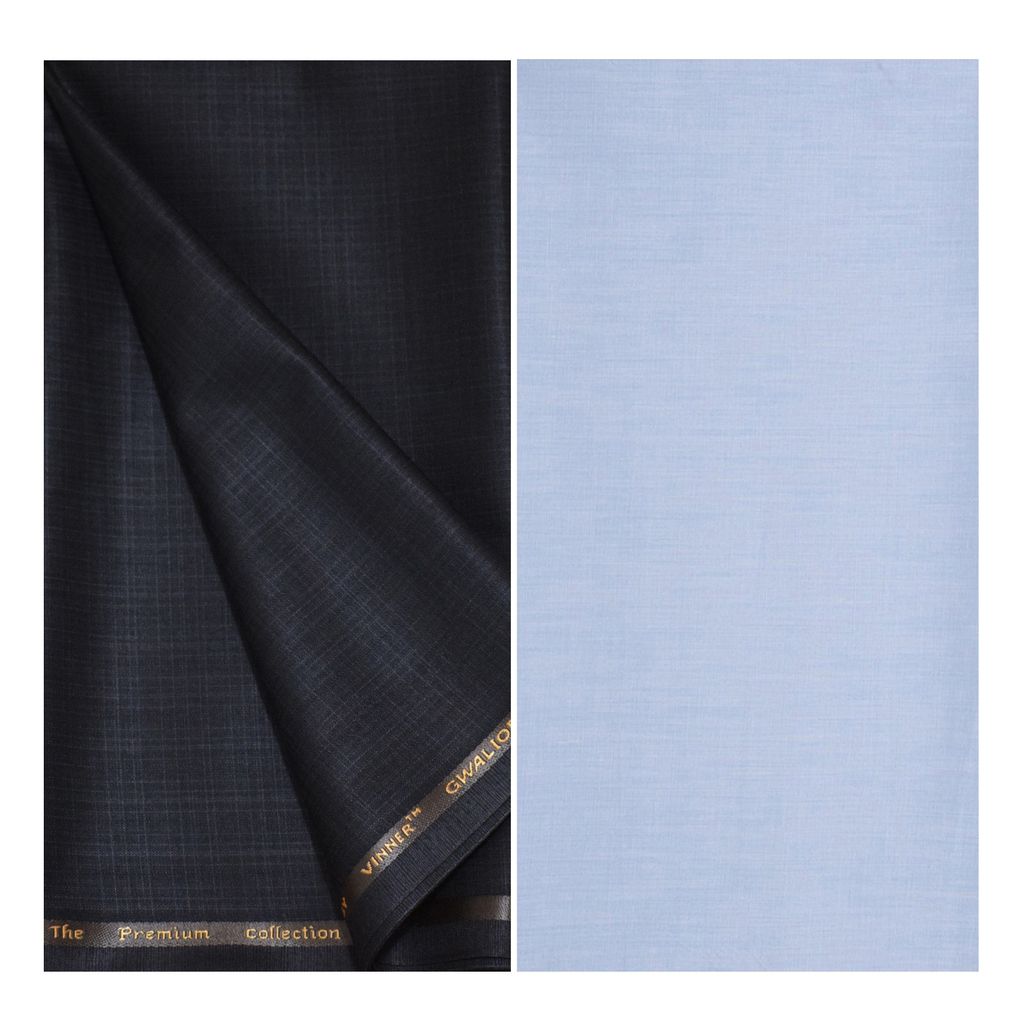     			KUNDAN SULZ GWALIOR Blue Cotton Blend Unstitched Shirts & Trousers ( 1 Pant & 1 Shirt Piece )