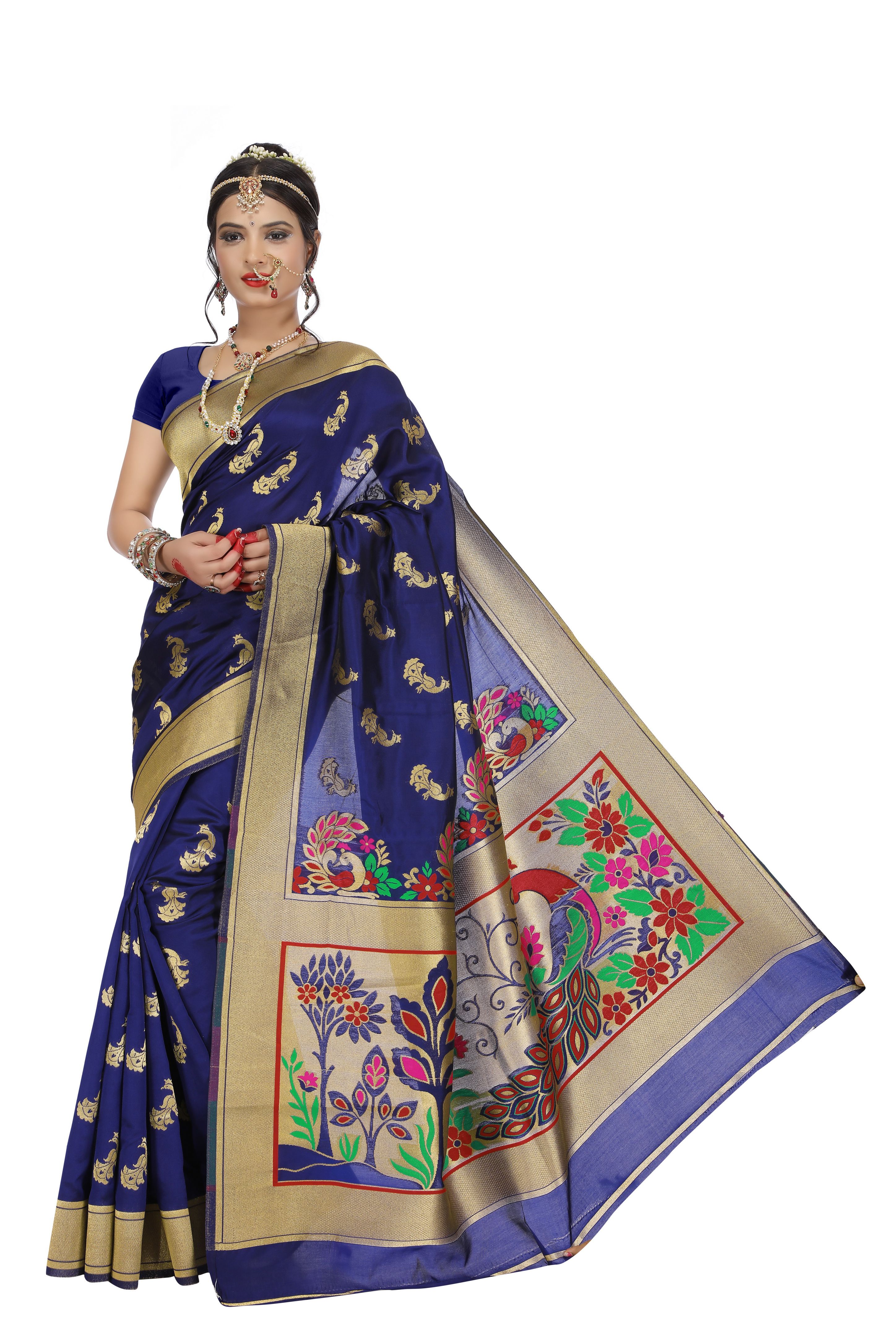 Just Fashion Blue and Beige Banarasi Silk Saree