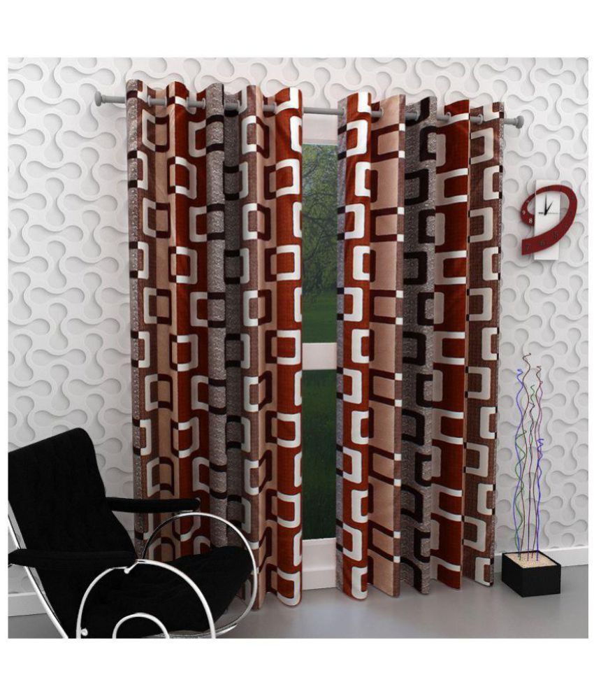     			Phyto Home Abstract Semi-Transparent Eyelet Window Curtain 5 ft Pack of 2 -Multi Color