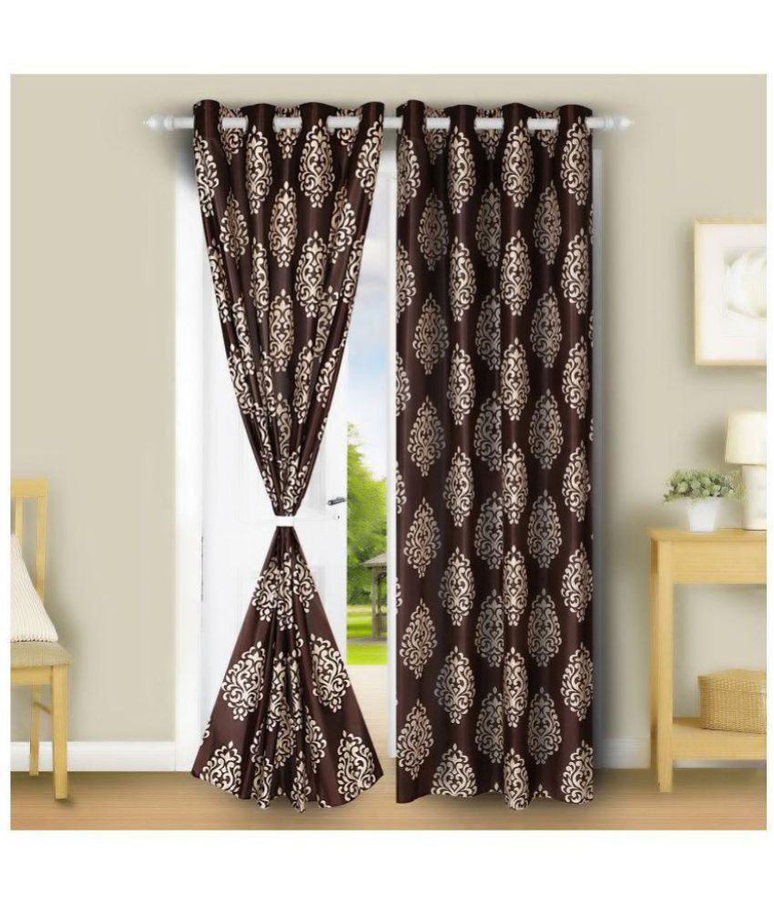     			E-Retailer Set of 2 Door Eyelet Curtains Floral Brown