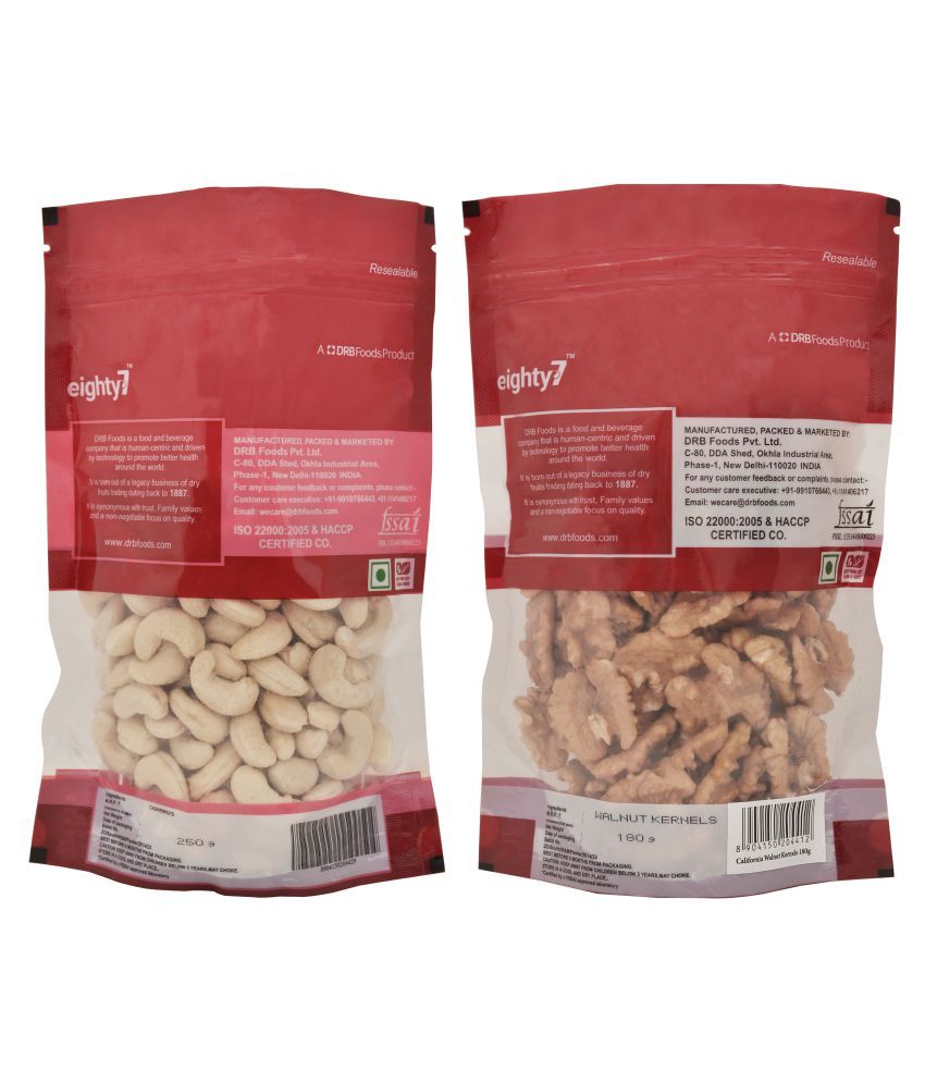 Eighty7 Regular Walnuts (Akhrot) and Cashews Combo, 430 gm Pack of 2