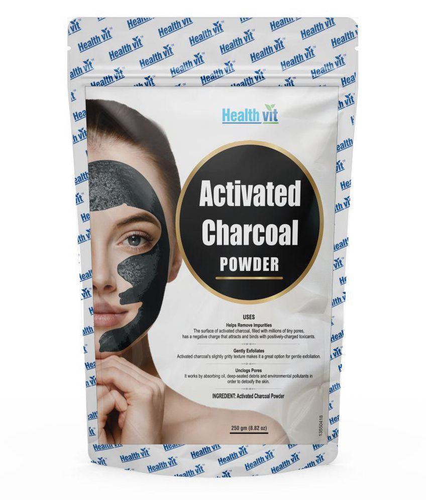 Healthvit Activated Charcoal Powder  250g(8.82 oz) | Face Mask | Black Head Removal Mask | Skin Treatment | Skin Care                   