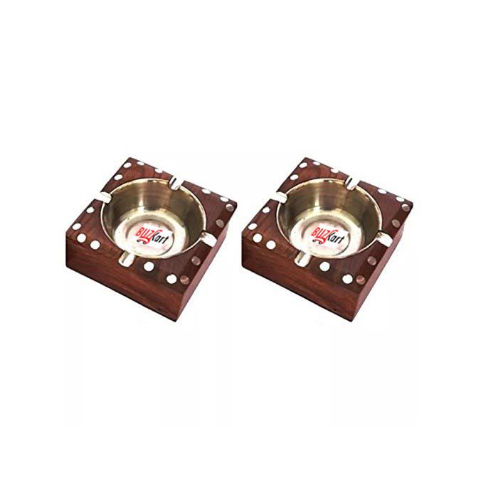 BuzyKart Wooden Premium Quality Antique Ashtray With Inlay Work (Set Of two)