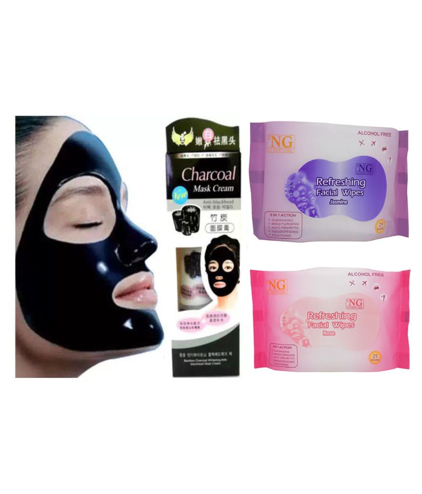 Bamboo Charcoal Anti Blackhead Face Mask 130g + Facial Wipes 2 Packet