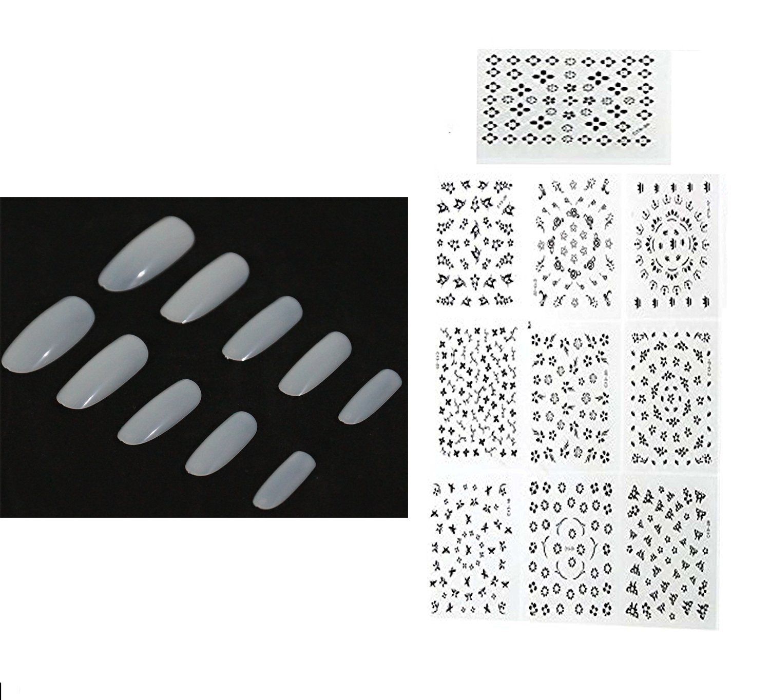     			FOK Combo Set Of 10Pc 3D Nailart Stickers Reusable Fake Nails Acrylic 100 no.s