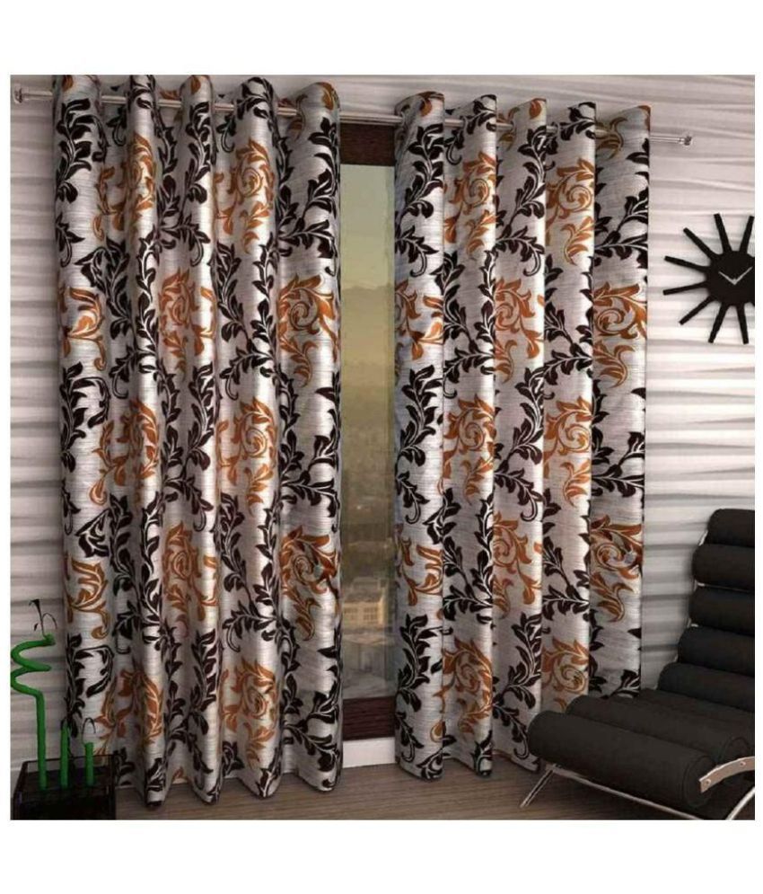     			Tanishka Fabs Floral Semi-Transparent Eyelet Curtain 5 ft ( Pack of 2 ) - Multi Color