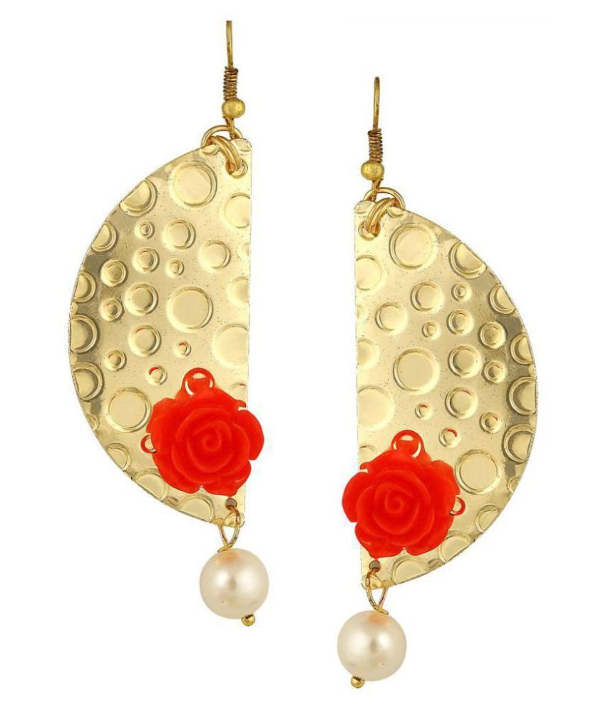     			The Jewelbox Geometric Flower Red 18k Gold Plated Dangling Earring for Women