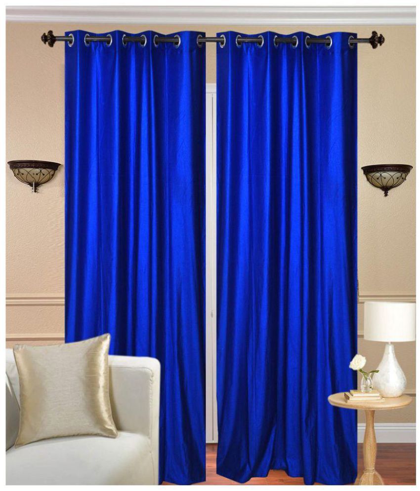     			Phyto Home Solid Semi-Transparent Eyelet Door Curtain 7 ft Pack of 2 -Blue
