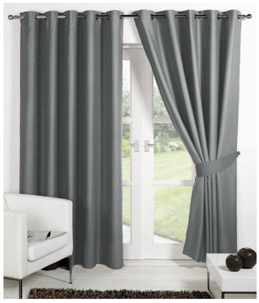     			Phyto Home Solid Semi-Transparent Eyelet Door Curtain 7 ft Pack of 2 -Gray