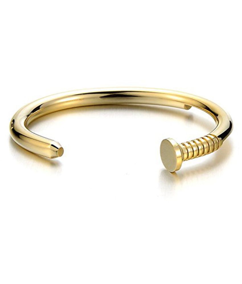     			The Jewelbox Stainless Steel Gold Plating Studded Gold Coloured Cuff