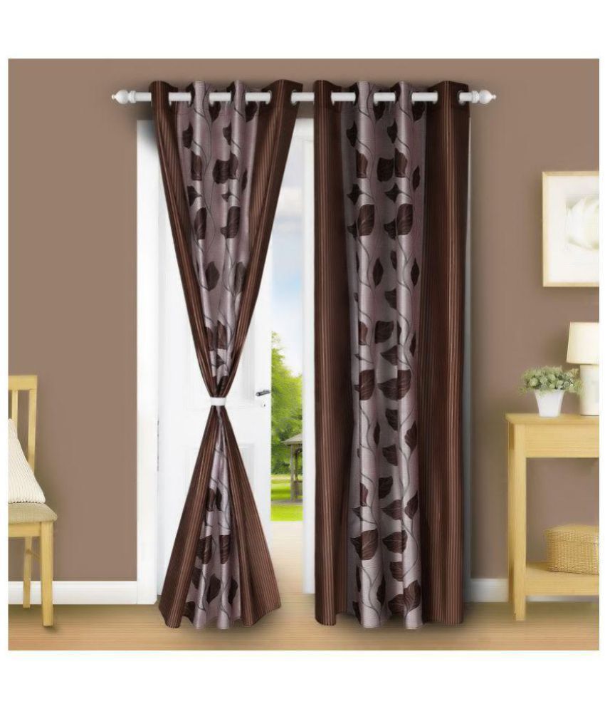     			E-Retailer Set of 2 Long Door Eyelet Curtains Printed Brown