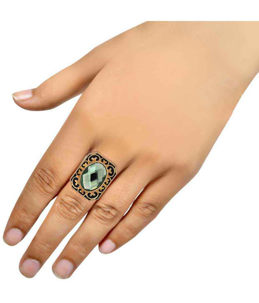 Maayra Green Designer Ring Adjustable Crystal Party Ring 