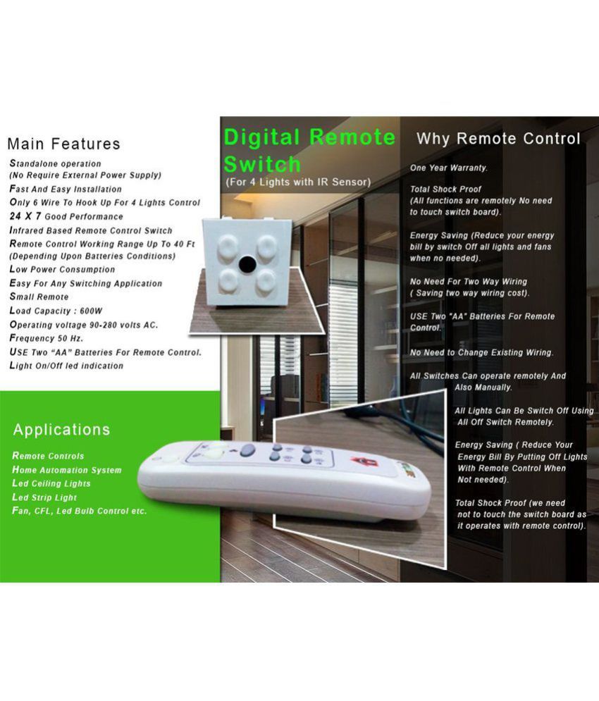 Walnut Innovations Wireless Remote Control Switch For 4 Lights Fan Walnut Innovations Wireless Remote Control Switch For 4 Lights 1