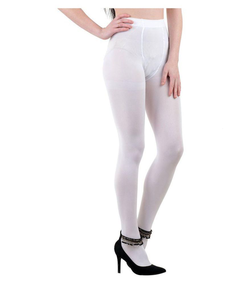 Kaamastra Women's White Tights - Stockings with FREE G-String Thong ...