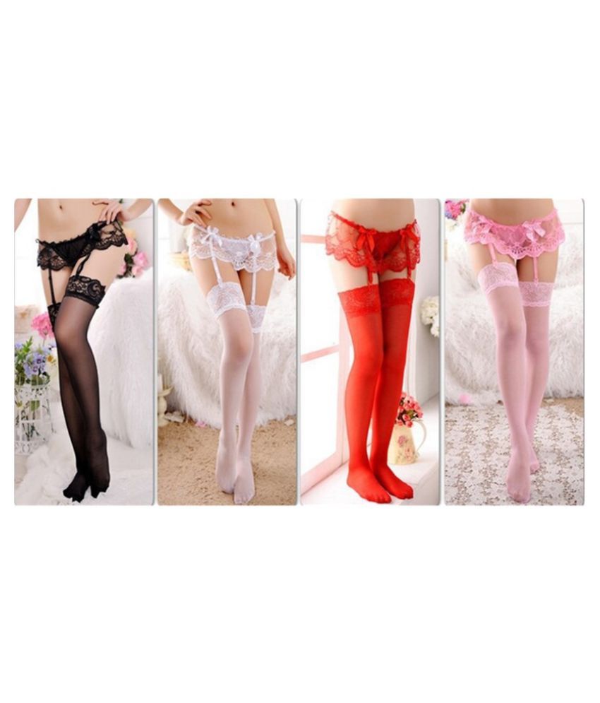 Sexy Garter Belt Stocking Set Women Stockings Sheer Net Lace Tighs Top