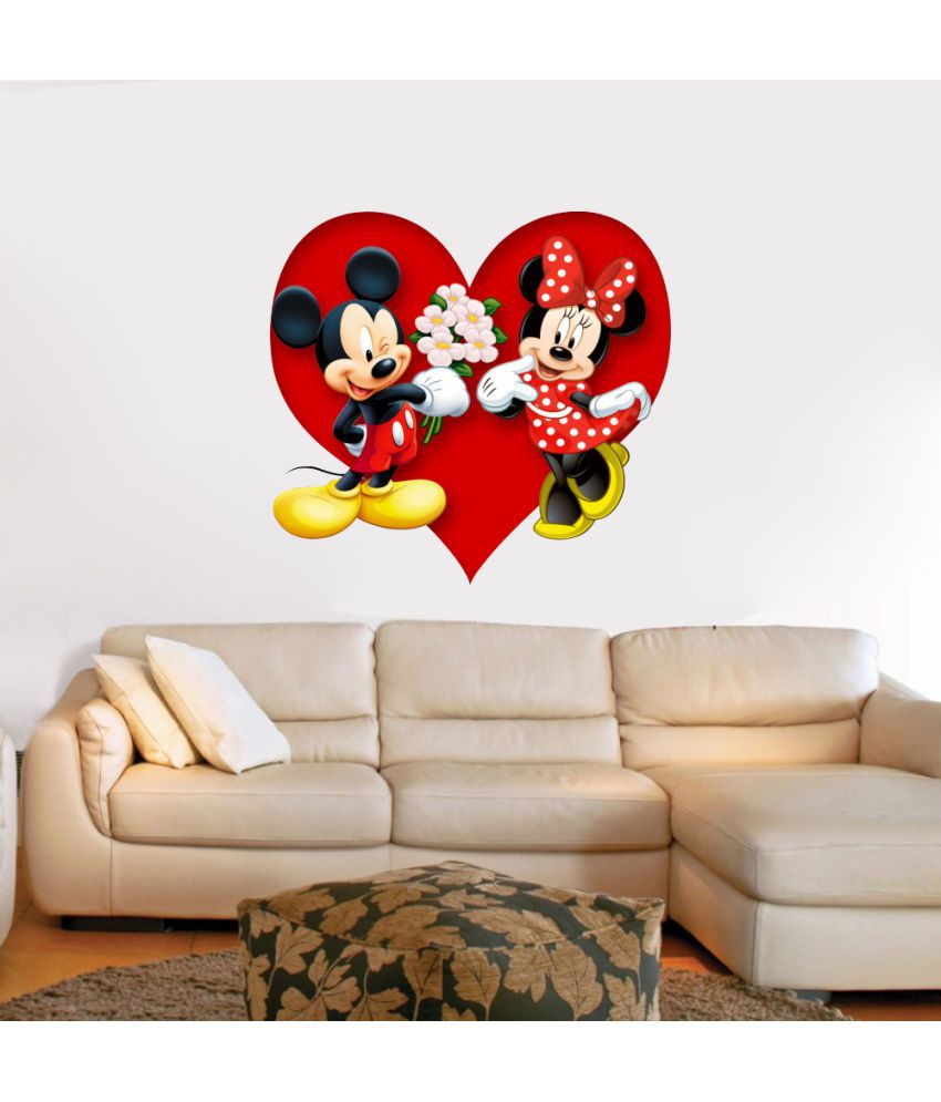     			Decor Villa Mickey and Minnie PVC Multicolour Wall Sticker - Pack of 1