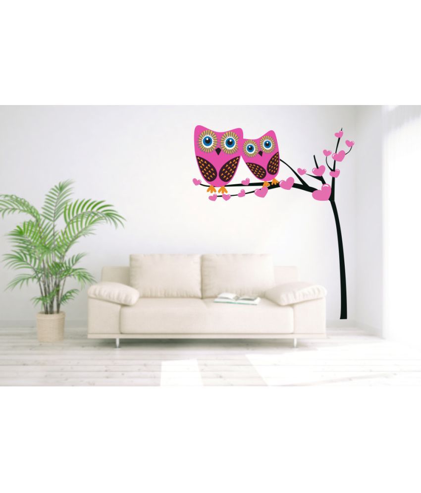     			Decor Villa Owl Couple PVC Multicolour Wall Sticker - Pack of 1