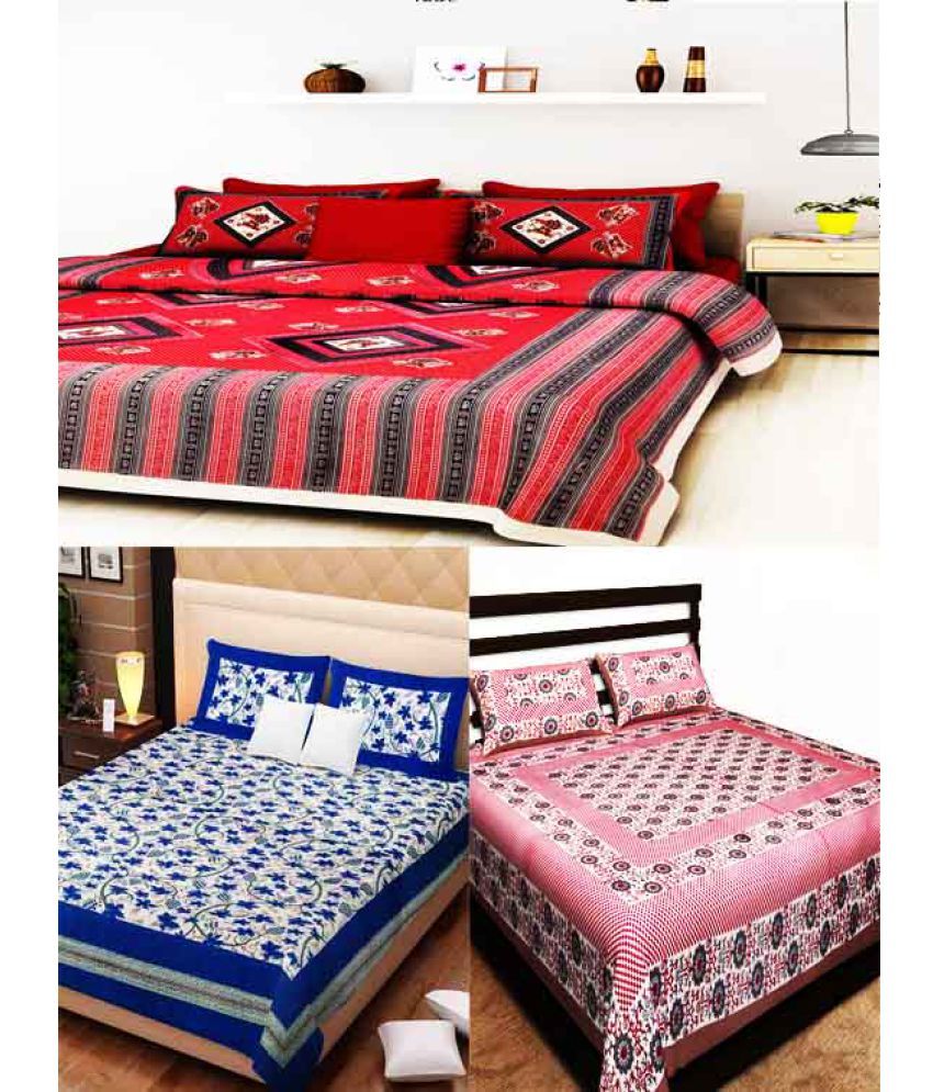 Uniqchoice Cotton 3 Double Bedsheets with 6 Pillow Covers ( x ) Buy