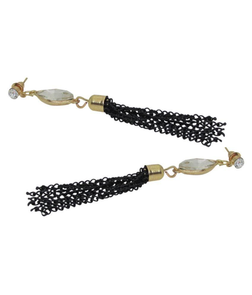Shining White Stone & Black Chain Hanging Earring Buy Shining White Stone & Black Chain