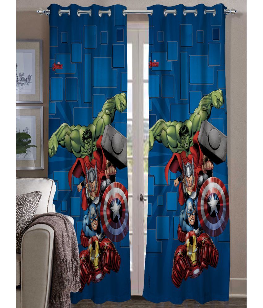 Marvel Set Of 2 Door Eyelet Curtains Printed Blue Marvel Set Of 2 Door Eyelet Curtains Printed Blue
