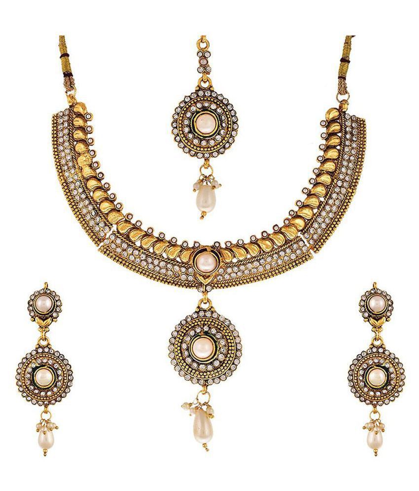 Zeneme Antique Traditional White Necklace, Mangalsutra and Bangle Combo ...
